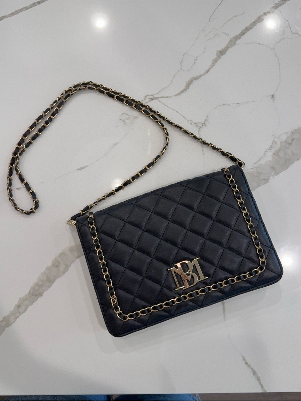 Badgley Mischka Black Quilted Crossbody with Gold Chain